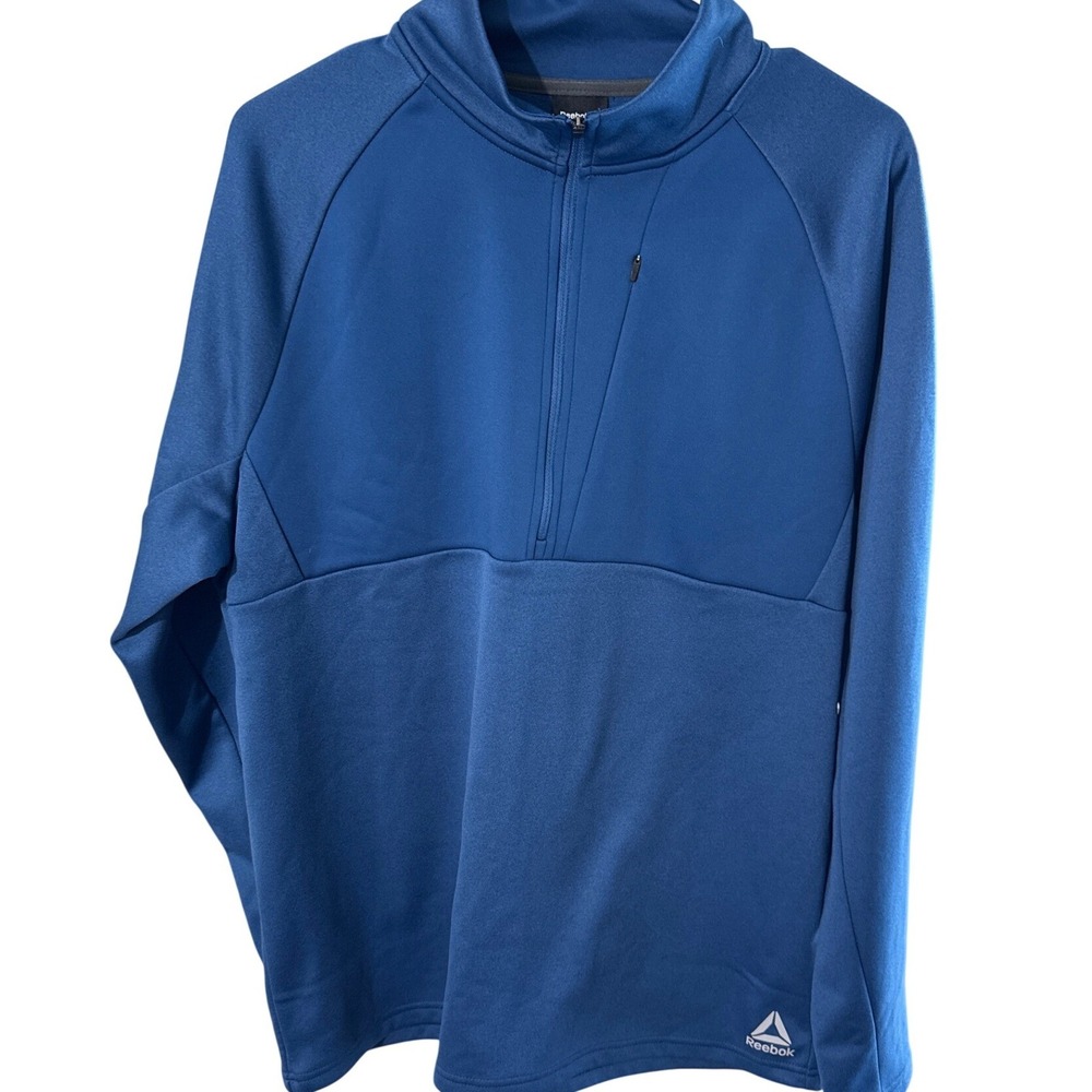 Reebok Mens Performance Fleece 1/2 Zip Pullover Bunker Blue Heather Large